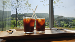 커피, 아이스커피, 아메리카노, 얼음, 빨대, 카페