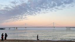 부산, 광안대교, 일몰, 다리, 광안