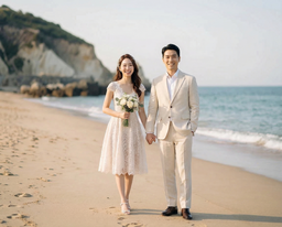 웨딩, 결혼, 웨딩사진, 결혼사진, 웨딩AI사진챌린지, 바다, 햇살, 야외