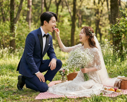 웨딩, 결혼, 웨딩사진, 결혼사진, 웨딩AI사진챌린지, 야외, 피크닉, 어부바, 키스