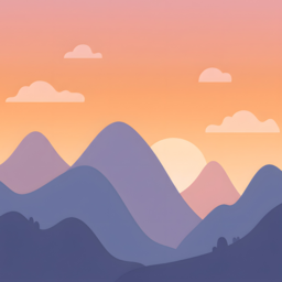 산, 노을, 풍경, 자연, 구름, 하늘, 그라데이션, 일몰, 고요함, 빛, 핑크색, 보라색, 파랑, 미니멀리즘, 평화