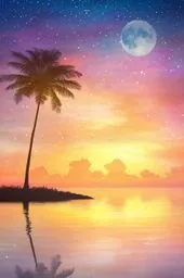 추상, 수채화, 열대, 섬, 일몰, 핑크, 오렌지, 보라색, 이국적인, 반사, 자연, 배경, 해변, 바다, 팜, 여름, 나무, 물, 태양, 모래, 하늘, 풍경, 벡터, 삽화, 여행, 휴가, 파도, 천국, 휴일, 연안, 손바닥