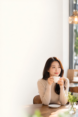 머리, 사람, 얼굴, 행복하다, 웃다, 좌석, 음료, 커피, 커피잔, 커피마시는여자