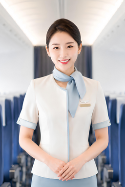 의류, 스카프, 코트, 스튜어디스, 비행기, 기내, 안내, 서비스