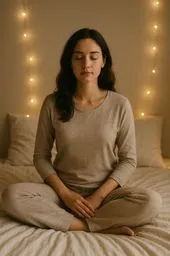 이불, 감성, 루틴, 셀프, 셀프케어, 여성, 웰빙, 케어, 힐링, 포근한, 가부좌, 명상, 베개, 은은한, 조명, 현실적인, 공간, 차분, 분위기