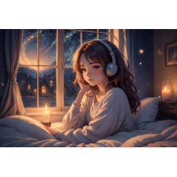 여자, 헤드폰, 밤, 달, 음악, 배경음악, 촛불, 불빛, 침대