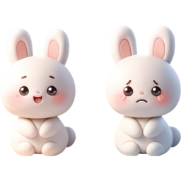 3D, 일러스트, 귀여운, 사랑스러운, 토끼, 캐릭터, 감정, 기쁜, 슬픈, 표정, 반대의, 웃고, 있는, 울고, illustration, cute, bunny, character, 3d, anime, style, emotion, happy, sad, facial, expression, opposite, smiling, crying