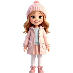여자아이, girl, 금발머리, blonde, hair, 니트모자, knit, hat, 분홍모자, pink, 분홍코트, coat, 스웨터, sweater, 분홍치마, skirt, 타이즈, tights, 분홍신발, shoes, 겨울옷, winter, clothes, 캐릭터, character, 일러스트, illustration, 어린이, child
