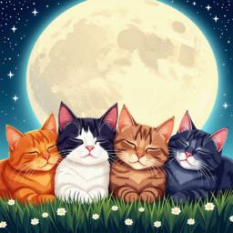 미술, 제도법, 자연, 밤, 옥외, 동물, 고양이, 포유류, 애완동물, 달