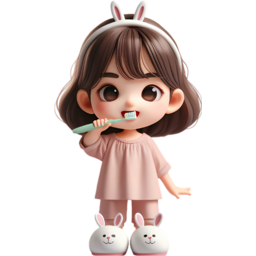3D, 일러스트, 귀여운, 사랑스러운, 어린이, 캐릭터, 여자아이, 양치질, 칫솔, 욕실, 깨끗하게, illustration, cute, adorable, child, character, 3d, anime, style, girl, brushing, teeth, toothbrush, bathroom, washing, clean, 생활습관, 건강한