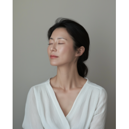 단정한, 닫힌눈, 사색, 여유, 흰옷, 감성, 고요함, 여성, 미인, 잔잔함, 조용한시간, 명상같은, 깨끗한, 자연스러움, 편안함, 분위기있는, 무표정의감정, 내면, 초점없는시선, 중성적매력, 정적인표현, 감정없는듯, 흰배경, 침묵, 평온함, 심플한구성, 자연광인물, 조용한여자, 생각중인여자, 집중하는표정