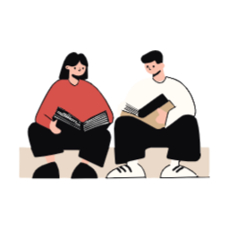독서, 책, 학습, 스터디, 인물, 남녀, 젊은이, 친구, 커플, 함께, 나란히, 앉아서, 읽기, 모임, 지식, 성장, 교류, 소통, 집중, 평화로운, 걷기