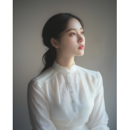 흰블라우스, 여성, 미인, 조용한분위기, 정면응시, 청순함, 단정함, 여유로움, 자연광, 깔끔한배경, 잔잔한감정, 여인의눈빛, 감성초상, 부드러운시선, 고요한포즈, 세련됨, 분위기있는여자, 시선집중, 순백의느낌, 차분함, 심플하고청초한, 절제된표현, 조용한여자, 감정절제, 내추럴포트레이트, 밝은피부, 흰옷여자, 아름다운인물, 고요한시선, 정갈한이미지