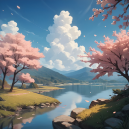 풍경, 경치, 하늘, 사진, 그림, 구름, 산, 꽃, 벚꽃, 강, 호수, 봄