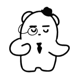 곰캐릭터, 신사캐릭터, 넥타이, 단안경, 단안경캐릭터, 검은모자, 백곰, 소개, 안내, 이쪽으로
