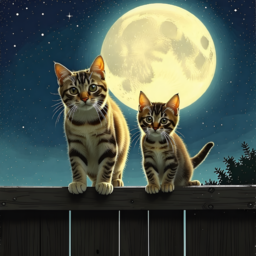 달, 달밤, 고양이, 담장, 달빛, 밤하늘