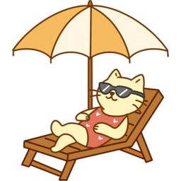 고양이, 파라솔, 바닷가, 썬베드, 바캉스, 여름휴가일러스트