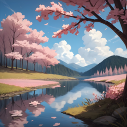 풍경, 경치, 하늘, 사진, 그림, 구름, 산, 꽃, 벚꽃, 강, 호수, 봄