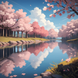 풍경, 경치, 하늘, 사진, 그림, 구름, 산, 봄, 꽃, 벚꽃, 호수, 강