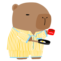 카피바라, Capybara, 브런치, 후라이, 커피, 후라이팬, 잠옷