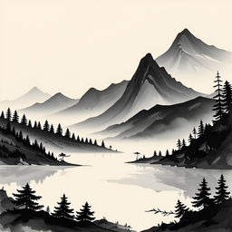 수묵화, 산수화, 산풍경, 먹, 한국, 자연, 절경, 풍경, 동양화, 담채화, 산, 나무