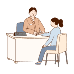 상담, 편안한, 일상, 캐릭터, 병원, 한의사, 의사, 한의원, 환자, 건강, 의학, 원장, 책상, 진맥, 진료