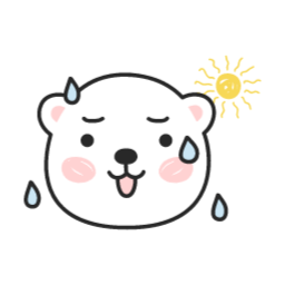 곰, 곰돌이, 백곰, 캐릭터, 이모티콘, 표정, 얼굴, 기분, 감정, 스티커, 동물, 하얀, 땀, 더위, 뻘뻘, 태양, 햇빛, 여름