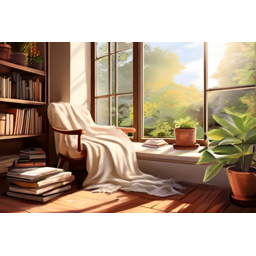 cozy, nook, reading, armchair, books, plants, blanket, soft, lighting, tranquility, comfort, natural, light, 아늑한구석, 독서, 안락의자, 책, 식물, 담요, 부드러운조명, 평온함, 편안함, 자연광