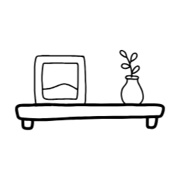 선반, 화분, 미니멀리즘, 흑백, 일러스트, 액자, 벽선반, 식물, 인테리어, 소품