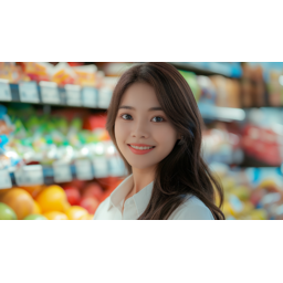 여성, 미녀, 쇼핑, 마트, 과일