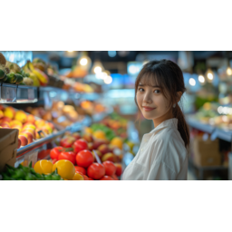 여성, 미녀, 쇼핑, 마트, 과일