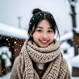 목도리, 겨울, 사진, 여자친구, 눈, 눈오는, 미소