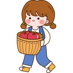 어린이, 아이, 여자아이, 캐릭터, 바구니, 농장, 사과, 