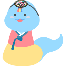 뱀, 뱀캐릭터, 푸른뱀, 을사년, 2025, 2025년, 청뱀, 청사, 캐릭터, snake, 푸른뱀캐릭터, 한복, 한복입은, 배씨댕기, 귀여운, 웃는, 그림, 일러, 일러스트, 드로잉, 전통, 명절, 새해, 설날, 댕기