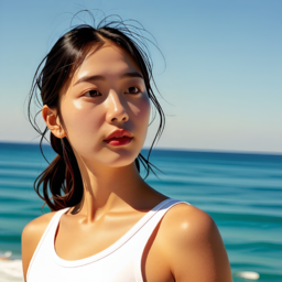 흰색나시티, 여름, 바다, 공원, 운동, 피서, 여름날, 땀, 쇄골, 해수욕, 하늘