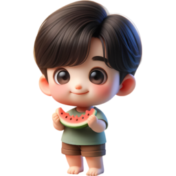 어린이, 아이, 여름, 과일, 수박, 수박을먹는, 수박을좋아하는, 수박을들고있는, 여름과일, 귀여운, 사랑스러운, 3d, 3d일러스트, 아이캐릭터, 캐릭터, 수박조각, anime, cartoon, 만화스타일, 입체, 입체캐릭터, 과일을먹는, 시원한, 계절, 시즌, 계절과일