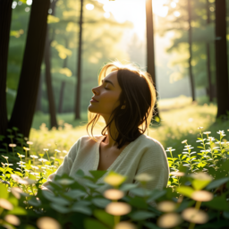 얼굴, 행복하다, 머리, 사람, 웃다, 성인, 여성, 사진술, 초상화, 자연, 숲, 미소, 평온, 평온한, 나무