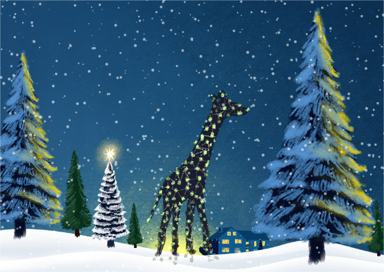 크리스마스 기린 전구 장식 엽서