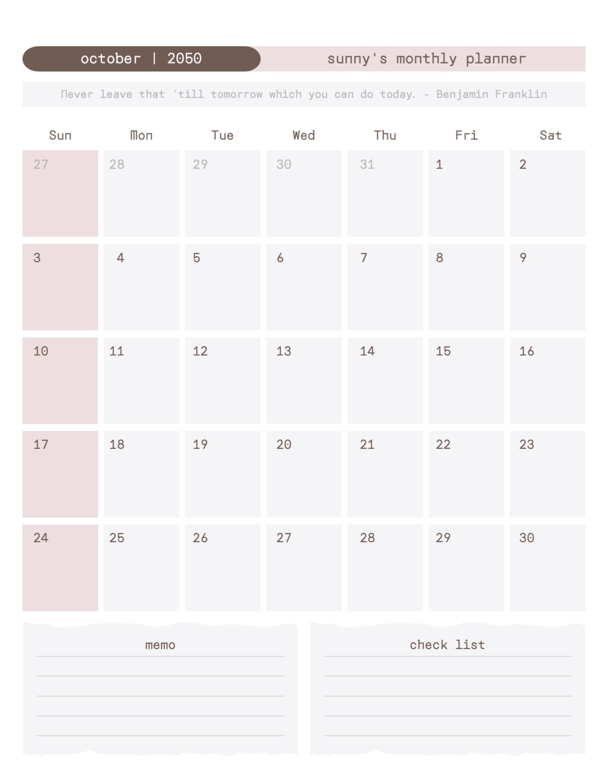 깔끔한 월간 플래너 속지 굿노트