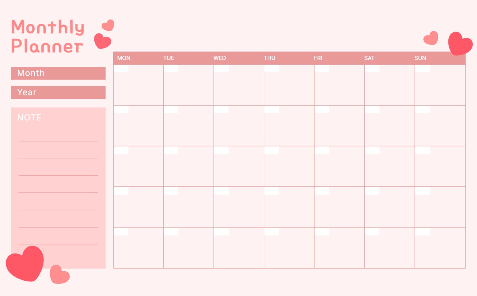 분홍색 하트의 굿노트 템플릿