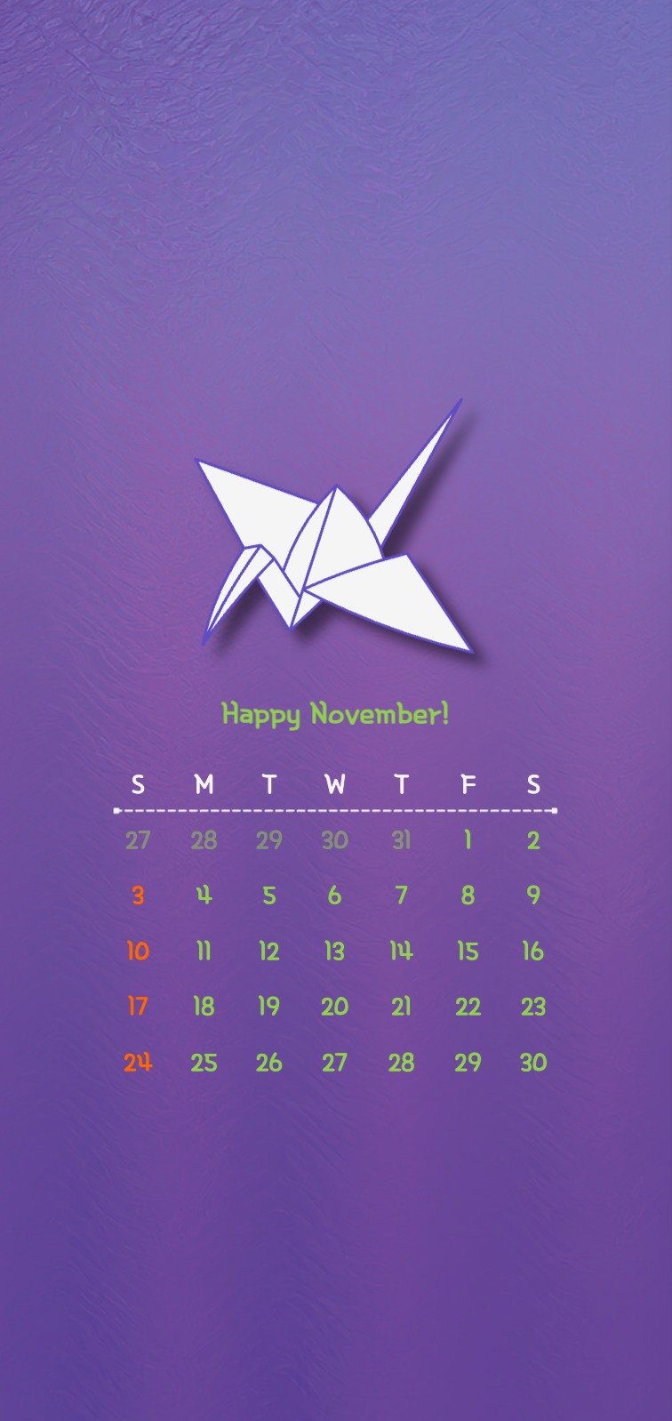 11월 캘린더 종이학 배경화면