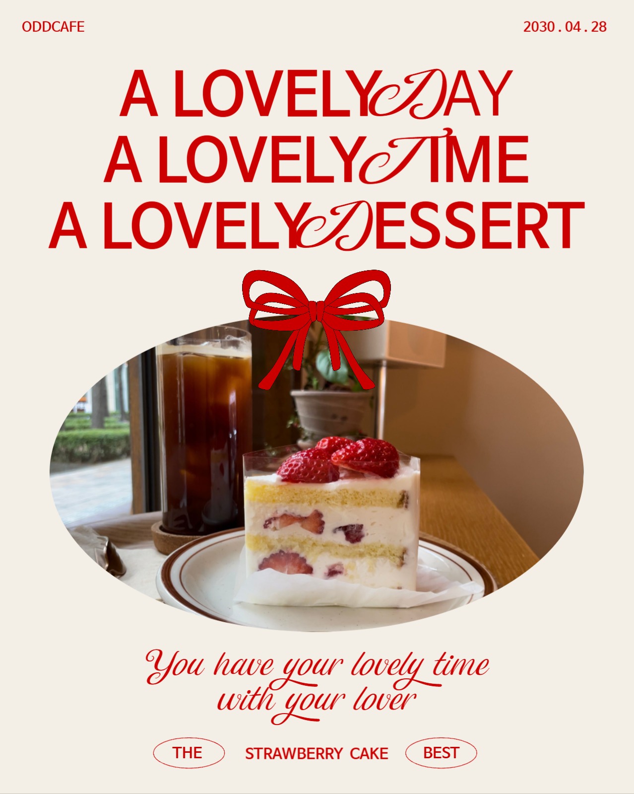 빨강과 아이보리색의 심플 카페 디저트