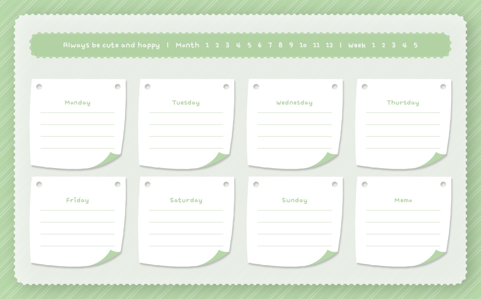 초록색 메모 주간 계획표 속지 굿노트