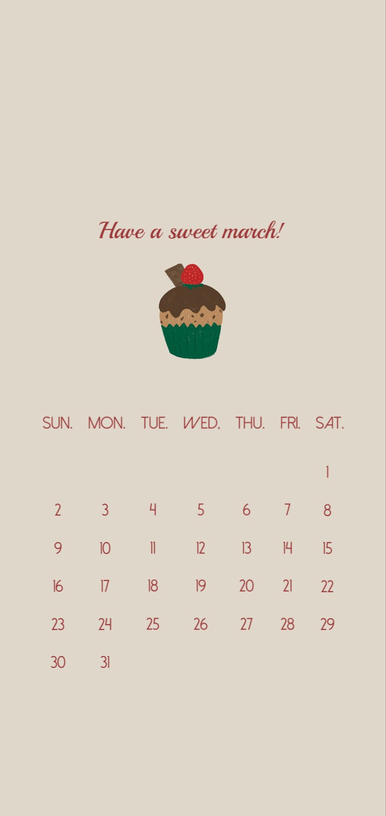 디저트 폰 배경화면 3월 달력