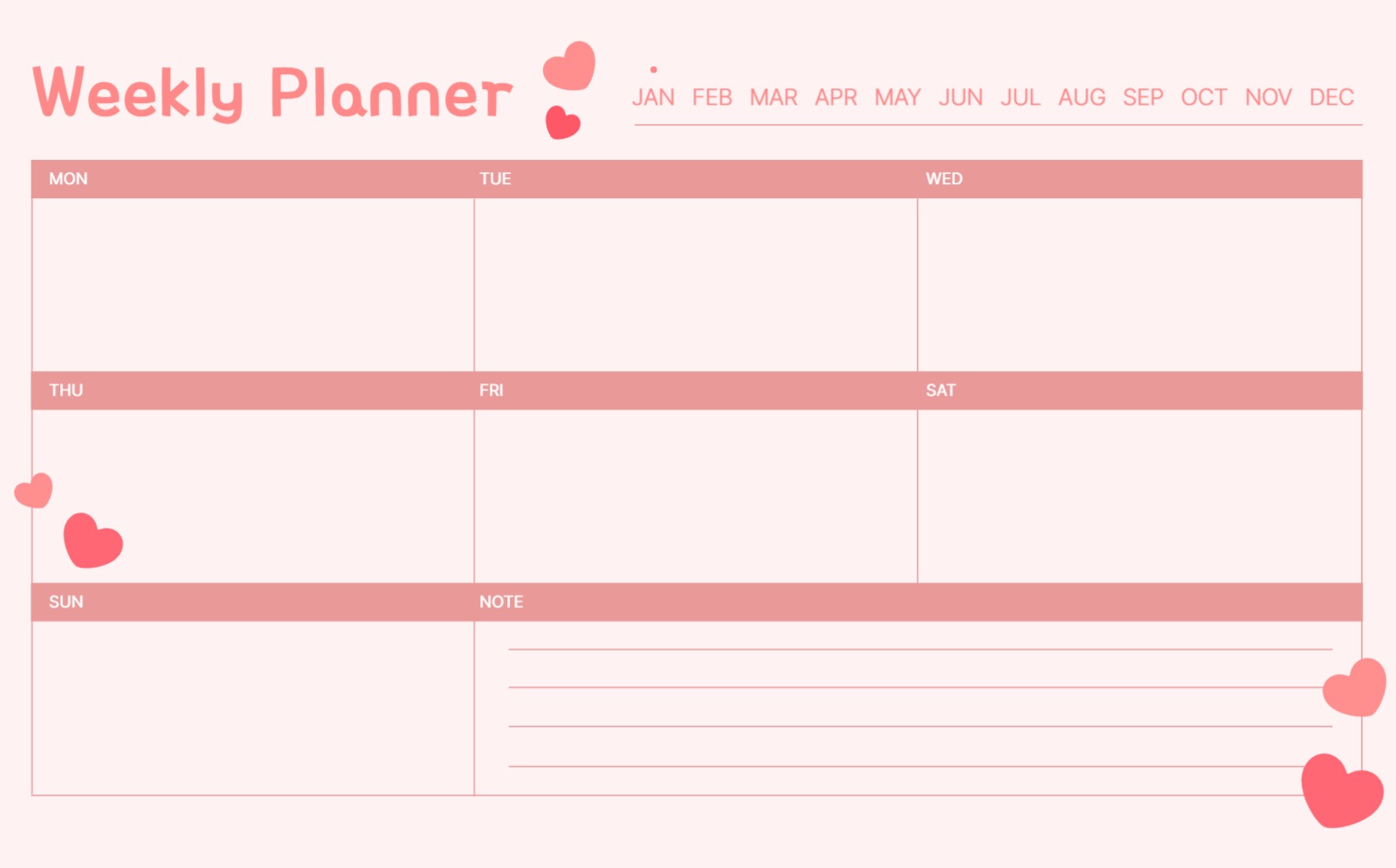 분홍색 하트의 굿노트 위클리 템플릿