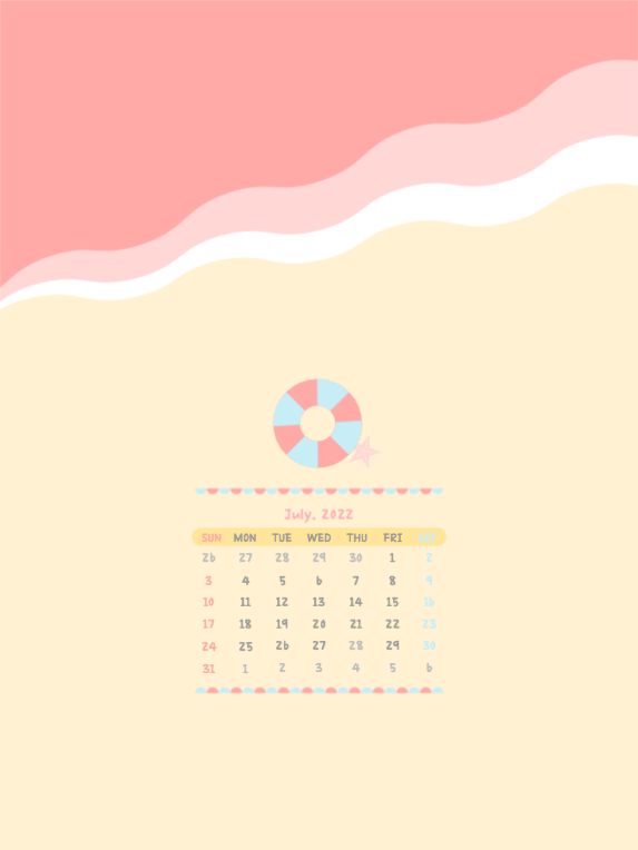 7월 달력 바다와 튜브 아이패드