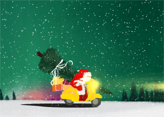 오토바이 탄 산타크로스 엽서
