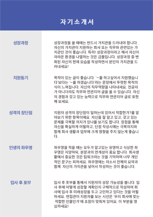 기본 이력서, 자소서