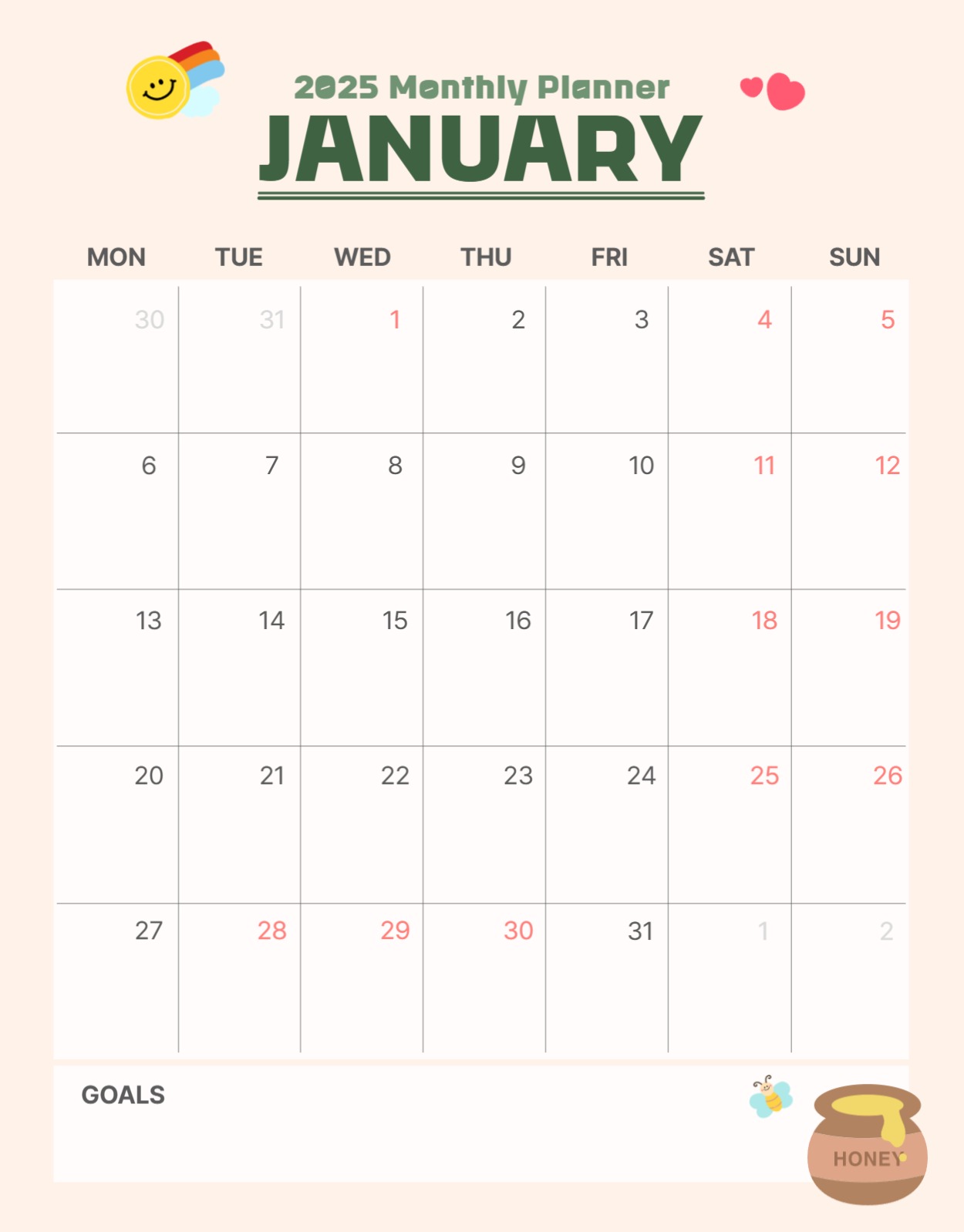 2025년 1월 월간 굿노트 플래너