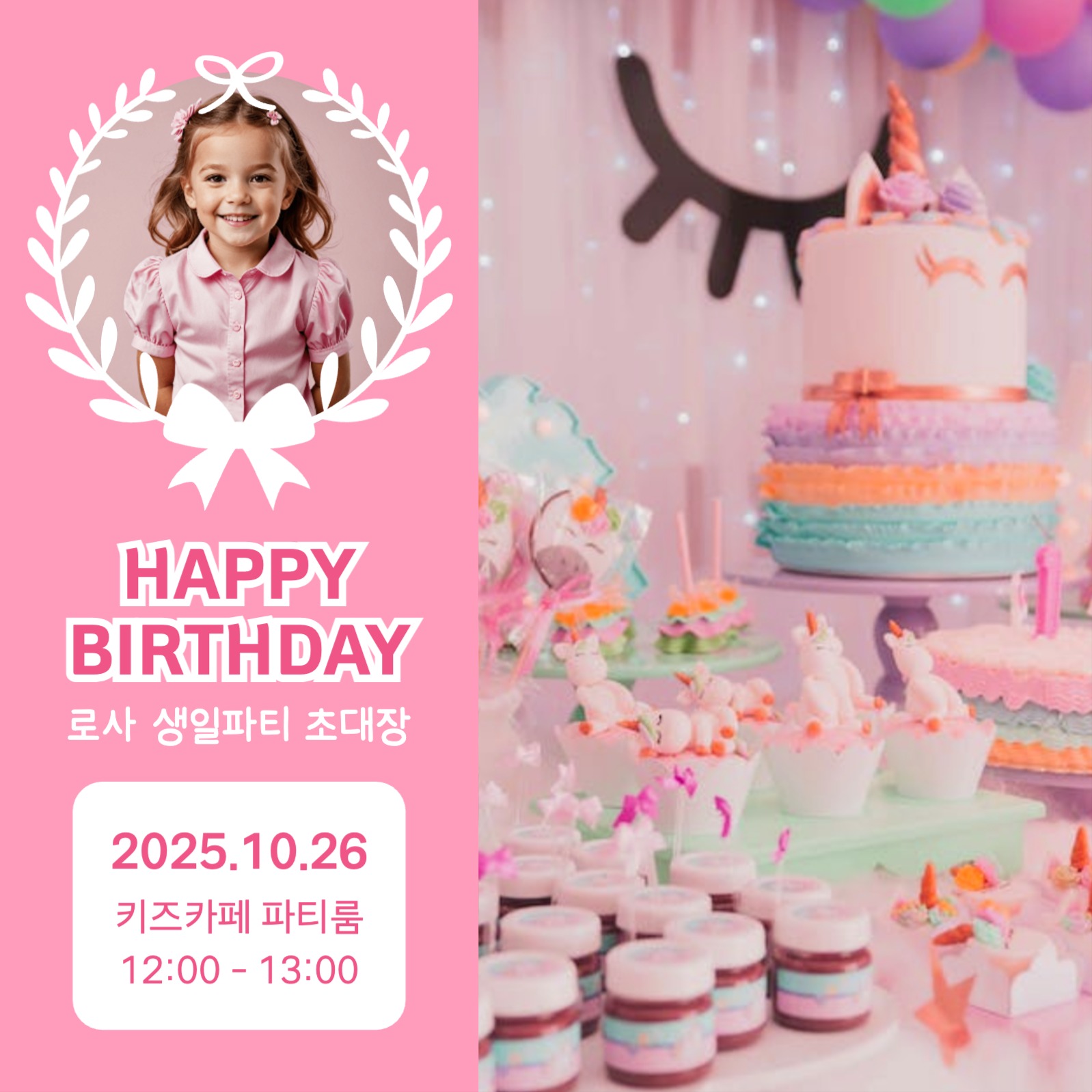 생일파티 초대장 소셜미디어 게시물